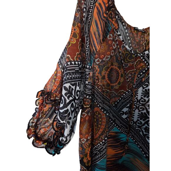 Cha Cha Vente Sheer Boho Hippie Print Tunic Top 2X - Picture 6 of 10